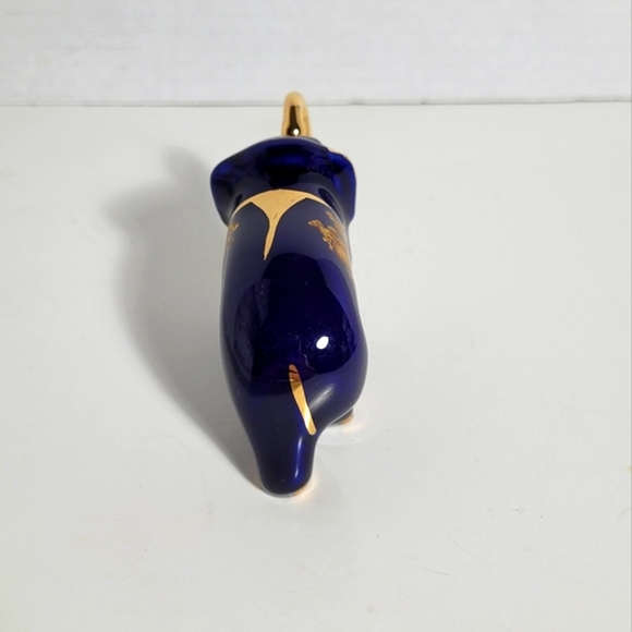 Limoges Castel France Cobalt Blue with Gold Porcelain Baby Elephant Figure - Picture 4 of 14